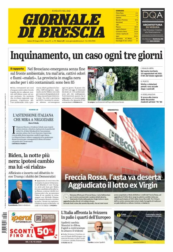 Prima-pagina-giornale di brescia-oggi-edizione-del-2024-06-29